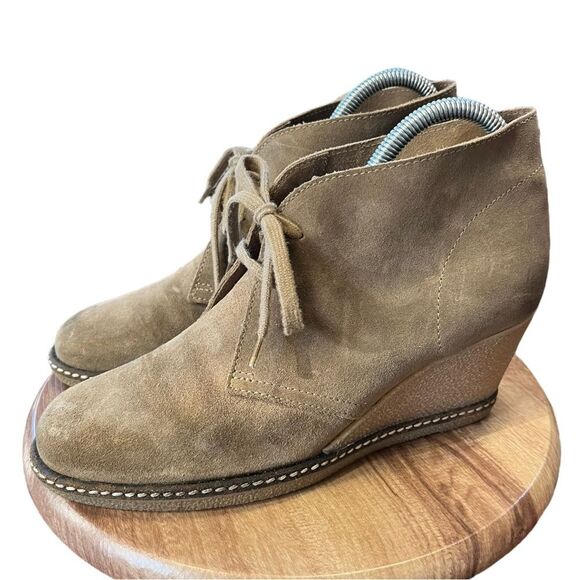 J. Crew | Macalister Brown Suede Leather Wedge Tie Bootie Boots 8 - Picture 1 of 11